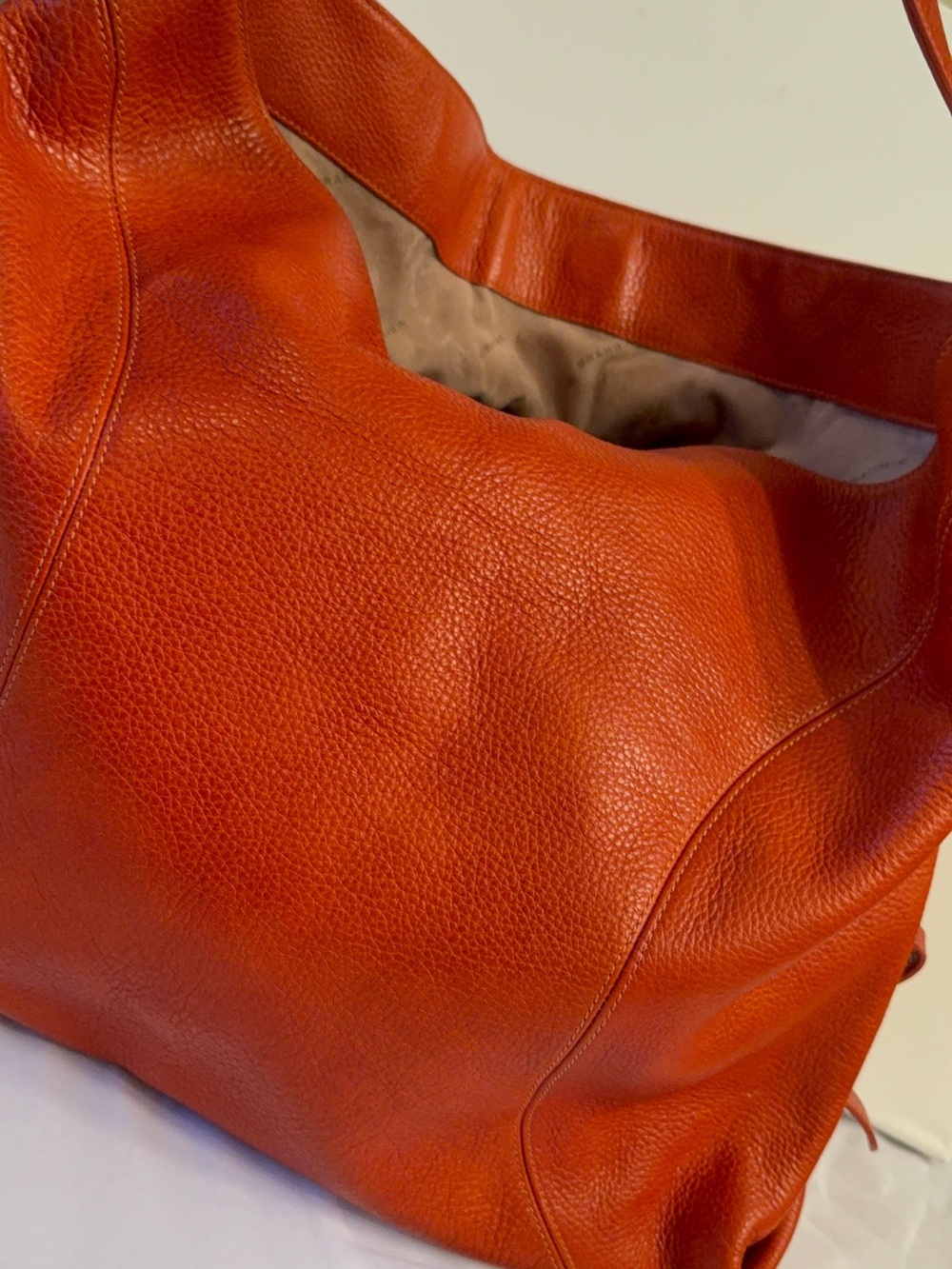 Brahmin Orange Leather Shoulder Bag with Gold Chain Detail - Picture 5 of 9